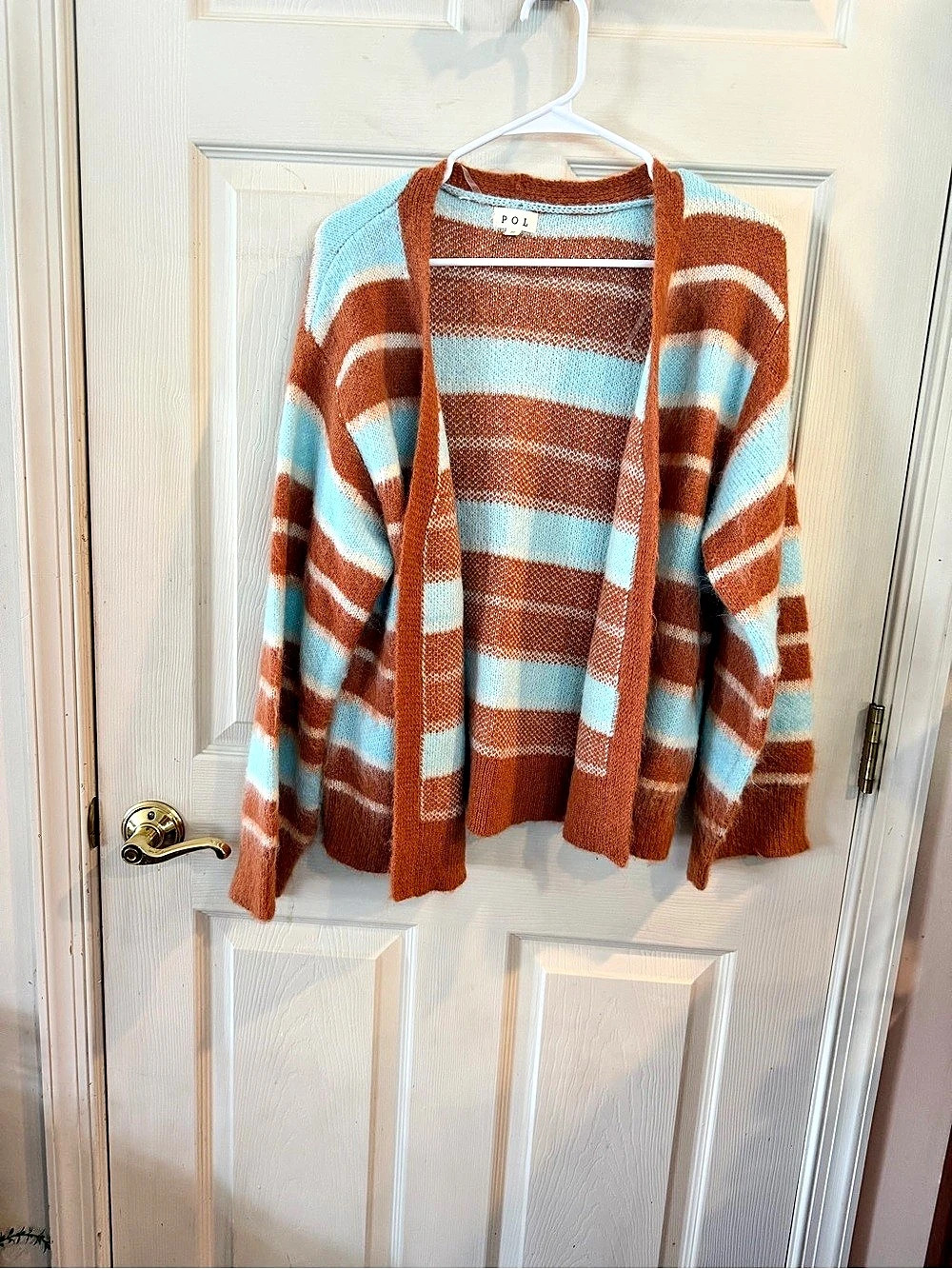 NWOT POL Striped Cardigan in Brown & Blue Size Small